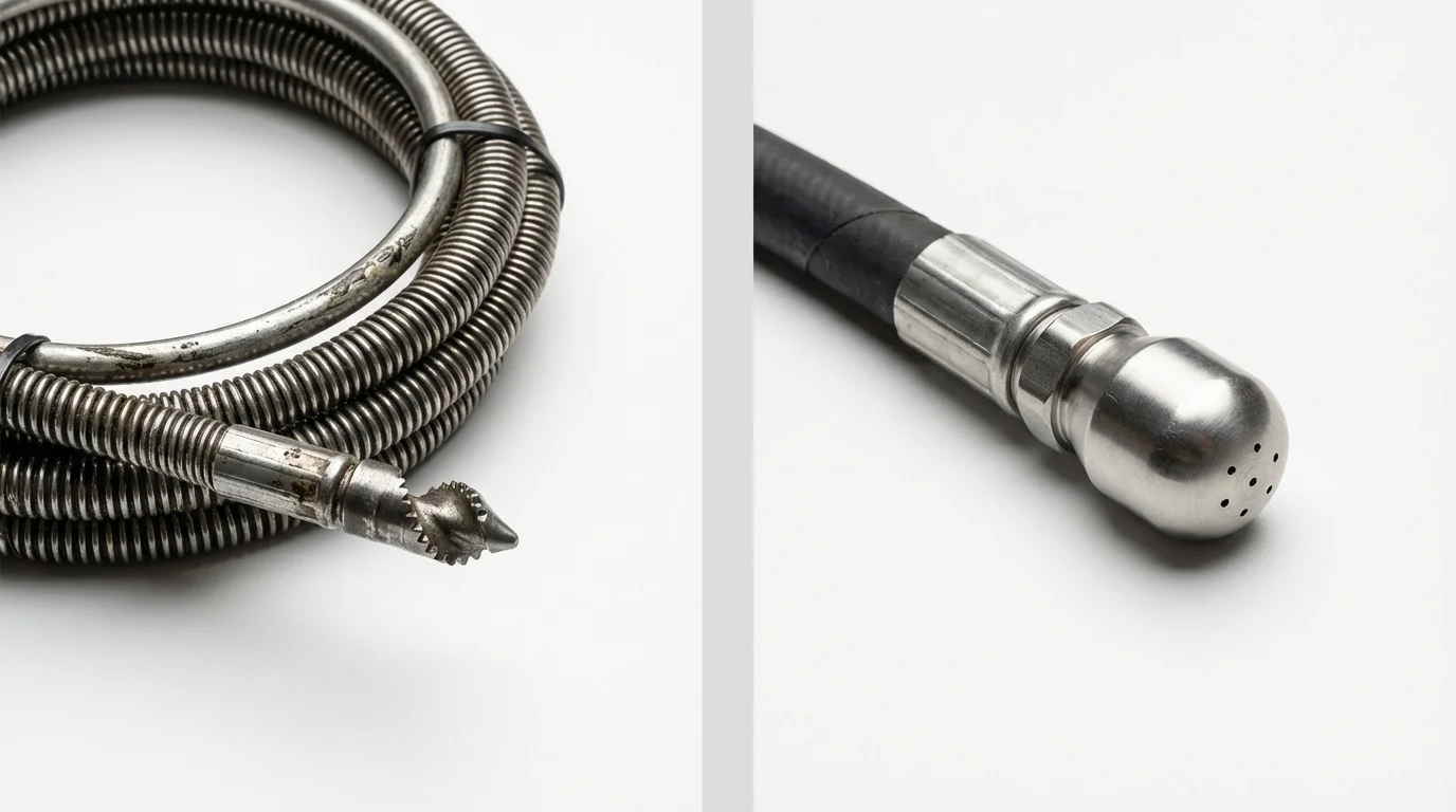 Drain snake cable and hydro jetting nozzle used for drain cleaning in Lawndale, CA
