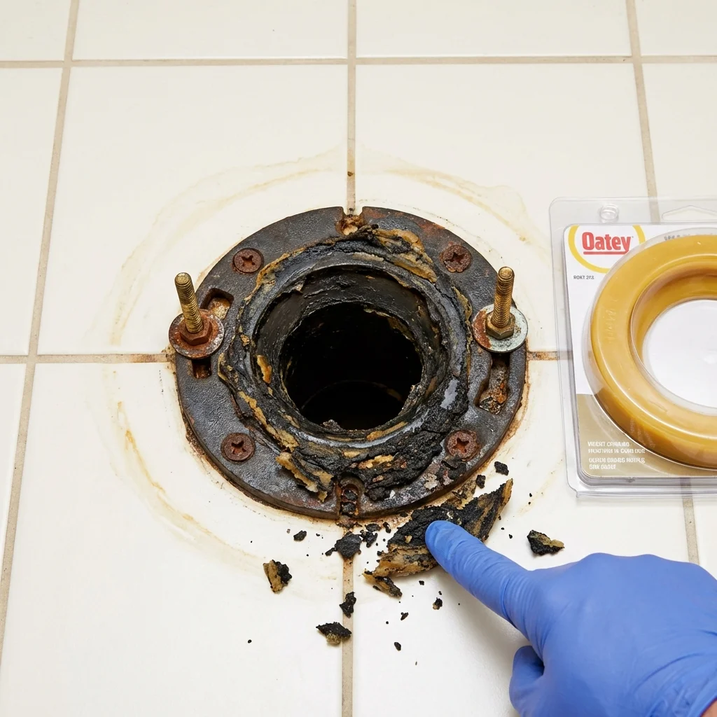 Failed wax ring showing water seepage at the base of a toilet in a Lawndale, CA home
