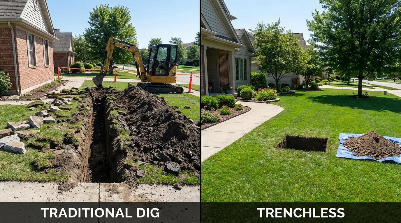 Trenchless sewer repair with minimal yard damage versus traditional excavation in Lawndale, CA